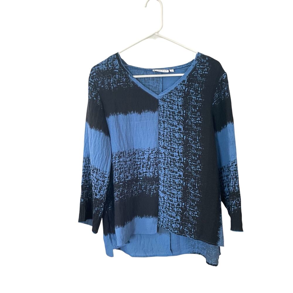 Habitat Women's Size S Blue & Black Abstract Print Asymmetrical Lagenlook Shirt